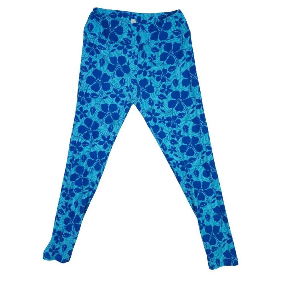 LuLaRoe Blue Floral Print Leggings One Size Soft Stretchy Comfortable